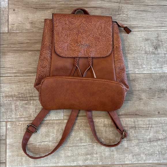 Darcy Marks London Cognac Debossed Vegan Leather Backpack - Picture 2 of 6